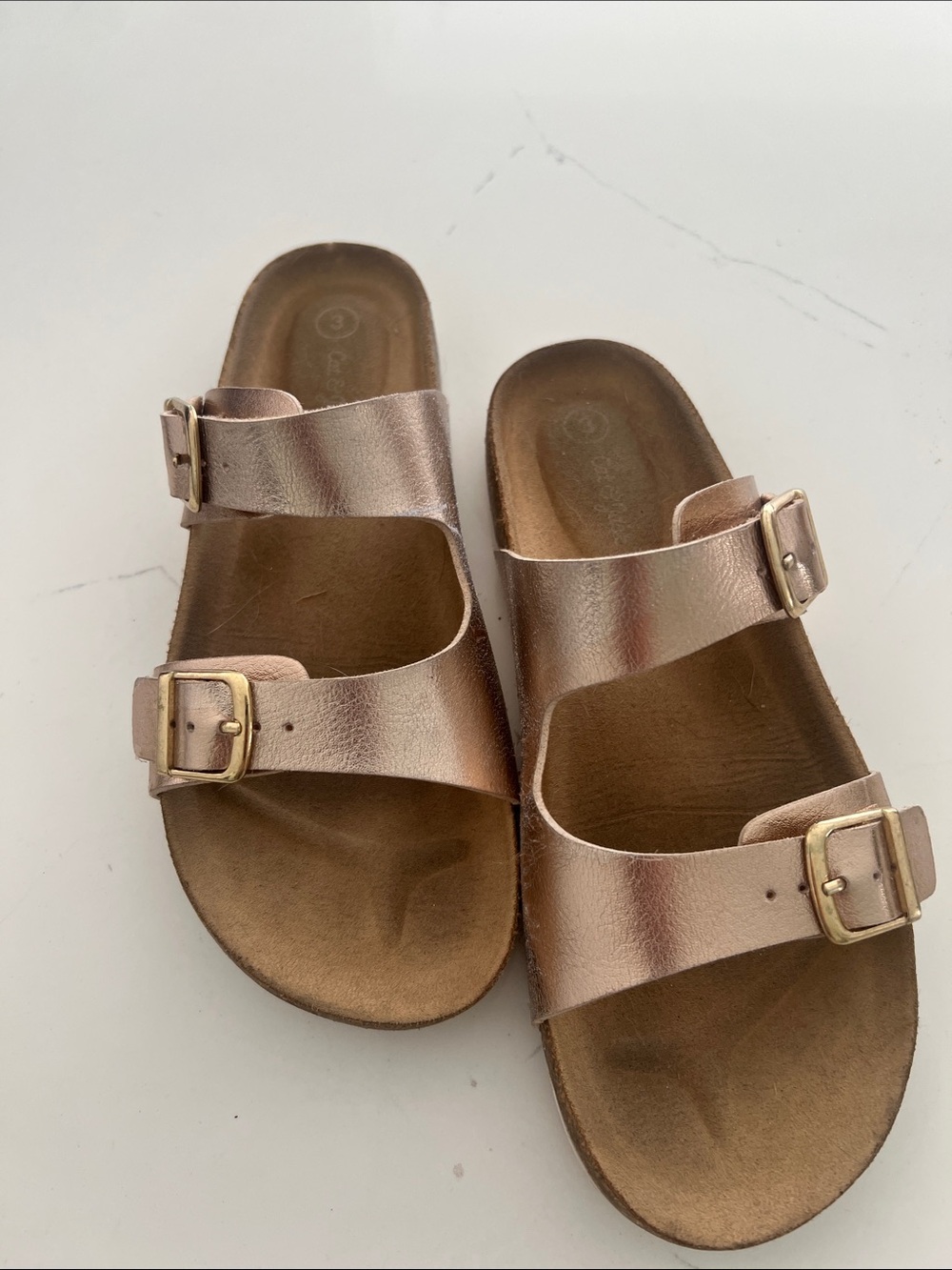 Cat & Jack Metallic Rose Gold Double Buckle Slides
